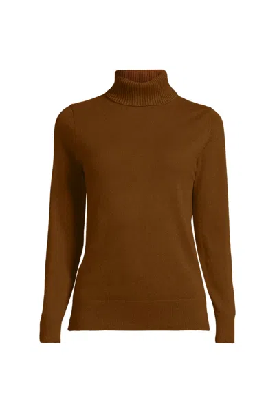 Lands' End Women's Cashmere Turtleneck Sweater In Brown