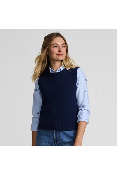 Lands' End Women's Cashtouch Crew Neck Vest Sweater In Blue