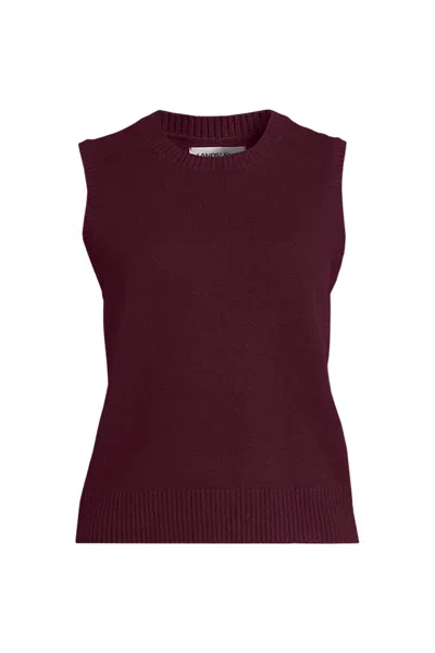 Lands' End Women's Cashtouch Crew Neck Vest Sweater In Red