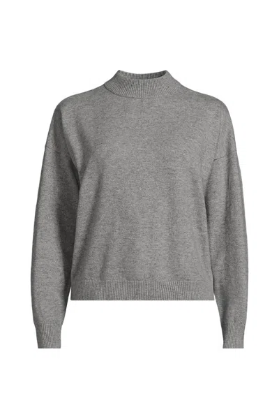 Lands' End Cashtouch Drop Shoulder Mock Neck Sweater In Green