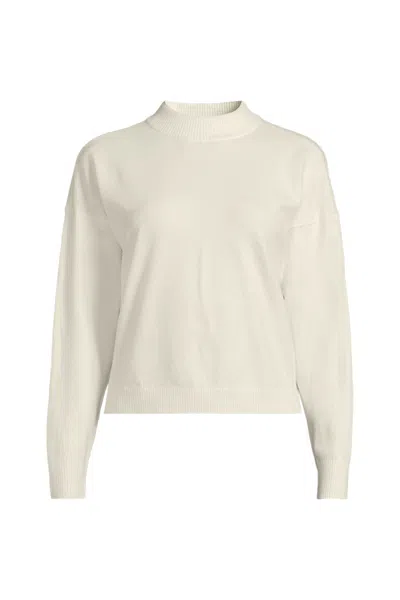 Lands' End Women's Cashtouch Drop Shoulder Mock Neck Sweater In White