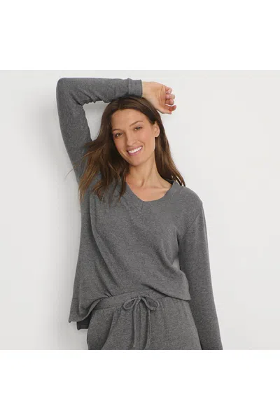 Lands' End Women's Cashtouch Faux Cashmere Cozy Long Sleeve Pajama Top In Gray