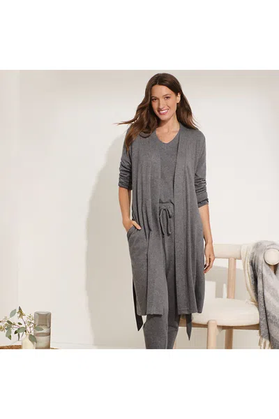 Lands' End Women's Cashtouch Faux Cashmere Cozy Robe In Gray