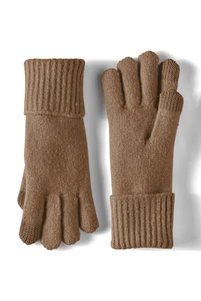 Lands' End Women's Cashtouch Knit Gloves In Brown