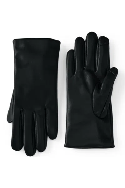 Lands' End Women's Cashtouch Lined Faux Leather Glove In Black