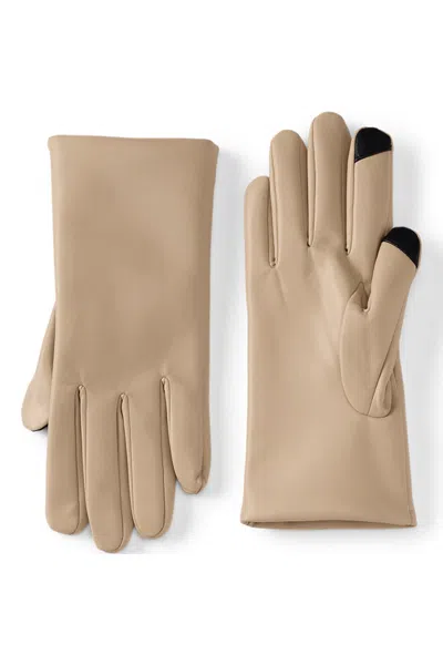 Lands' End Women's Cashtouch Lined Faux Leather Glove In White