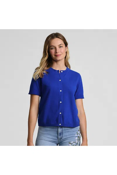 Lands' End Women's Cashtouch Ribbed Cuff Cardigan Sweater In Blue