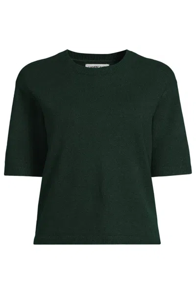 Lands' End Women's Cashtouch Short Sleeve Sweater In Green