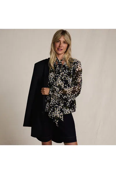 Lands' End Women's Chiffon Removable Tie Neck Blouse In Black