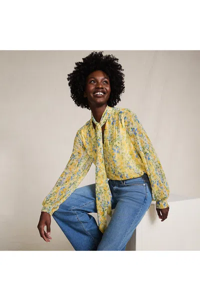 Lands' End Chiffon Removable Tie Neck Blouse In Gold