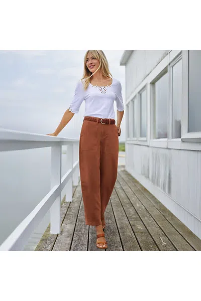 Lands' End Women's Chino High Rise Barrel Leg Utility Ankle Pants In Orange