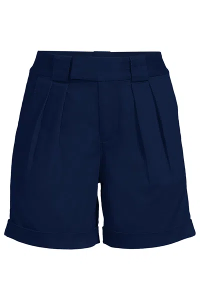 Lands' End Women's Chino High Rise Pleated 7" Shorts In Blue