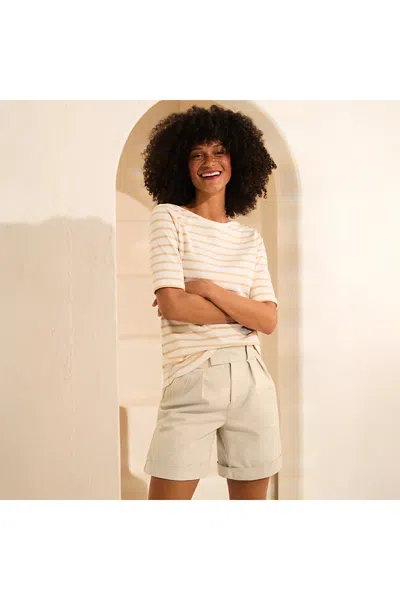 Lands' End Women's Chino High Rise Pleated 7" Shorts In Neutral