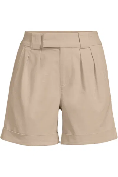 Lands' End Women's Chino High Rise Pleated 7" Shorts In Brown