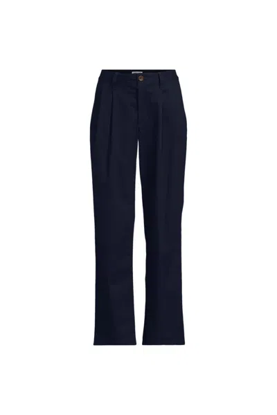 Lands' End Women's Chino Mid Rise Pleated Relaxed Straight Leg Pants In Blue