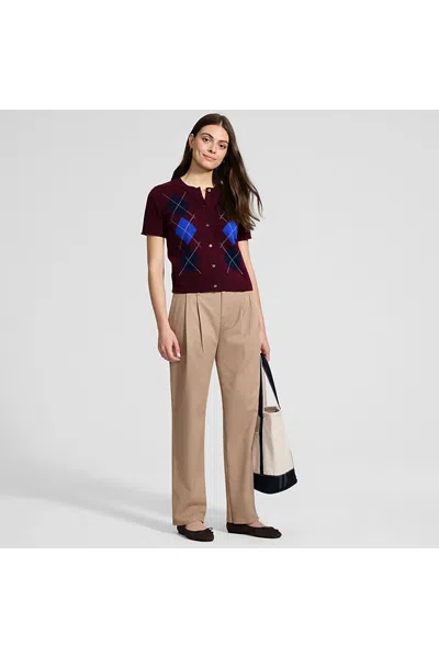 Lands' End Women's Chino Mid Rise Pleated Relaxed Straight Leg Pants In Brown