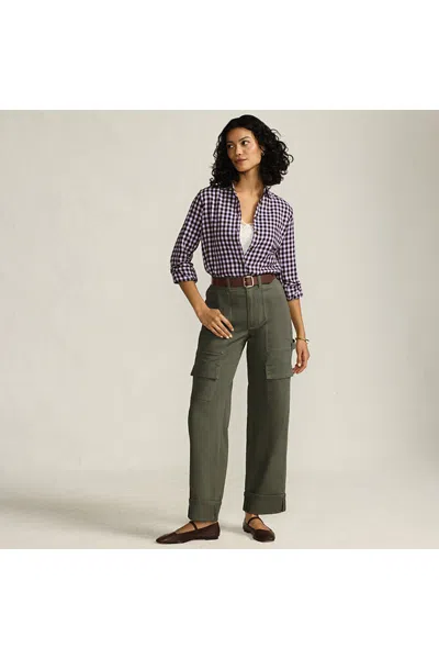 Lands' End Women's Chino Mid Rise Straight Leg Cargo Ankle Pants In Green