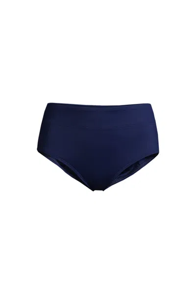 Lands' End Women's Chlorine Resistant High Waisted Bikini Swim Bottoms In Blue
