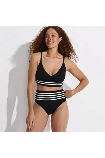 Lands' End Women's Chlorine Resistant Piped Clean Front High Waisted High Leg Bikini Bottoms In Black