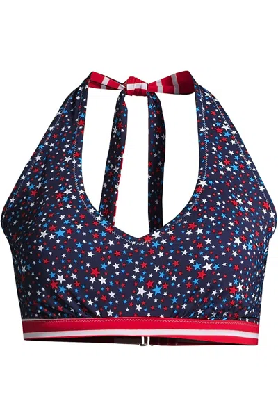 Lands' End Women's Chlorine Resistant Reversible Halter Bikini Top Swimsuit In Blue