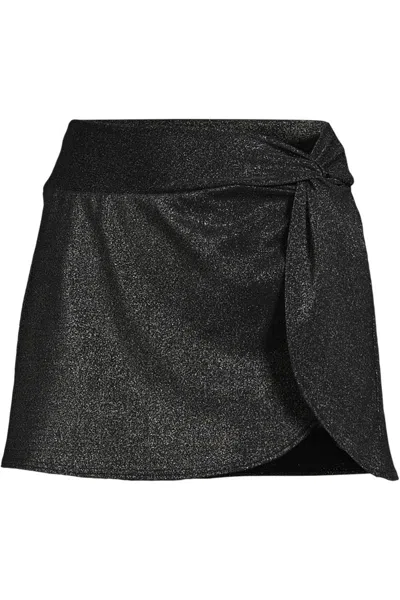 Lands' End Women's Chlorine Resistant Shine Twist Front Mini Swim Cover-up Skirt In Black