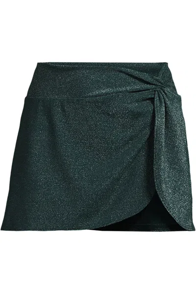 Lands' End Women's Chlorine Resistant Shine Twist Front Mini Swim Cover-up Skirt In Green