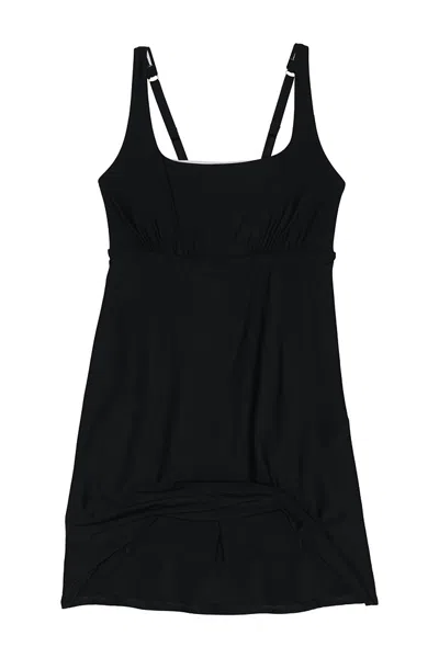 Lands' End Women's Chlorine Resistant Tummy Control Square Neck Swim Dress One Piece Swimsuit With Shorts In Black