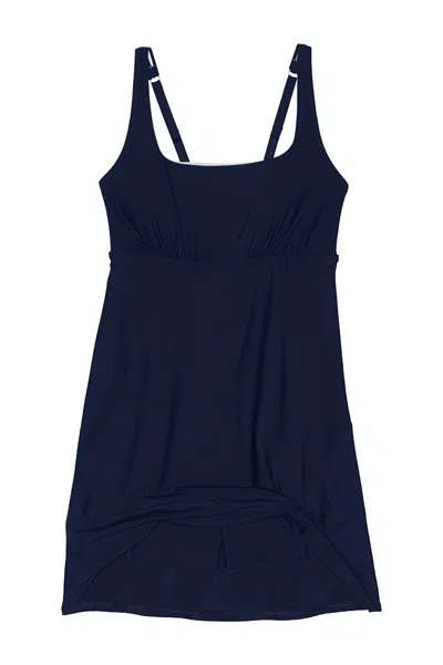 Lands' End Women's Chlorine Resistant Tummy Control Square Neck Swim Dress One Piece Swimsuit With Shorts In Blue