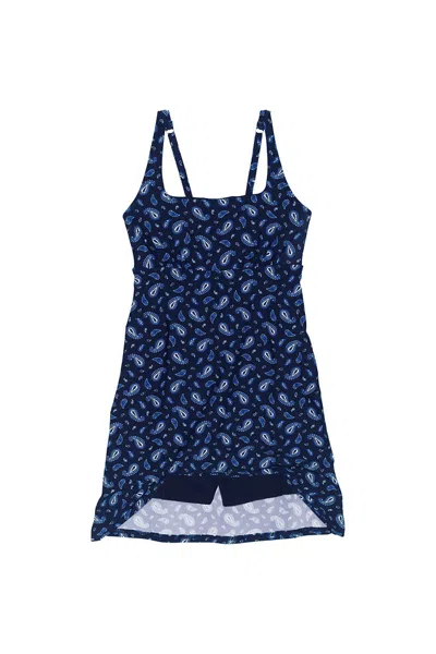 Lands' End Women's Chlorine Resistant Tummy Control Square Neck Swim Dress One Piece Swimsuit With Shorts In Blue