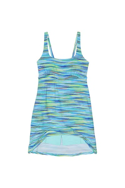 Lands' End Women's Chlorine Resistant Tummy Control Square Neck Swim Dress One Piece Swimsuit With Shorts In Blue