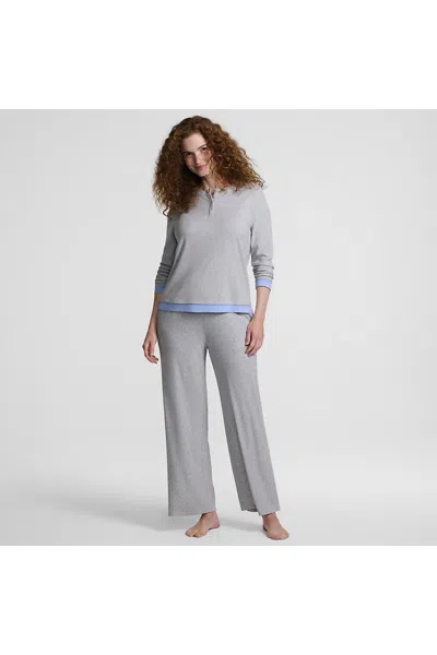 Lands' End Women's Comfort Rib 2 Piece Pajama Set - Long Sleeve Top And Pants In Gray