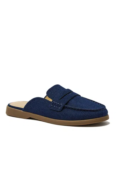 Lands' End Women's Comfort Slip On Denim Penny Loafer Mules In Blue