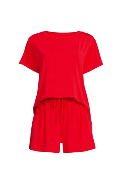 Lands' End Women's Cooling 2 Piece Pajama Set - Short Sleeve Tee And Shorts In Red