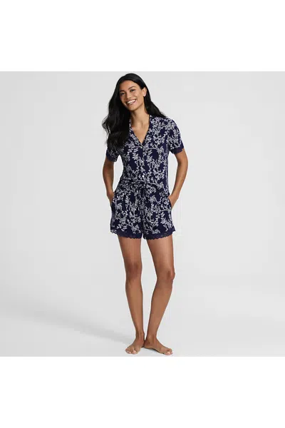 Lands' End Women's Cooling 2 Piece Pajama Set - Short Sleeve Top And Shorts In Blue