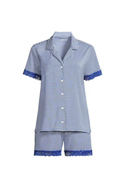 Lands' End Women's Cooling 2 Piece Pajama Set - Short Sleeve Top And Shorts In Blue