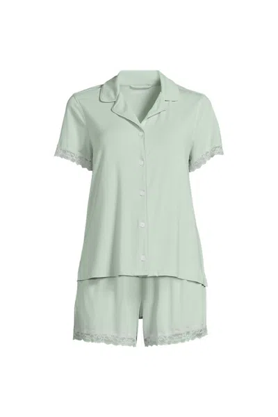 Lands' End Women's Cooling 2 Piece Pajama Set - Short Sleeve Top And Shorts In Green