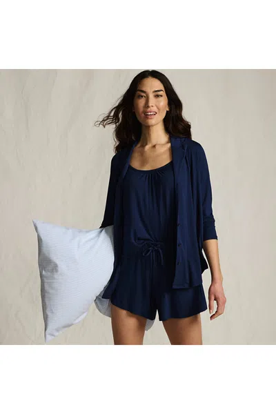 Lands' End Women's Cooling 3 Piece Pajama Set - Long Sleeve Top Cami And Shorts In Blue