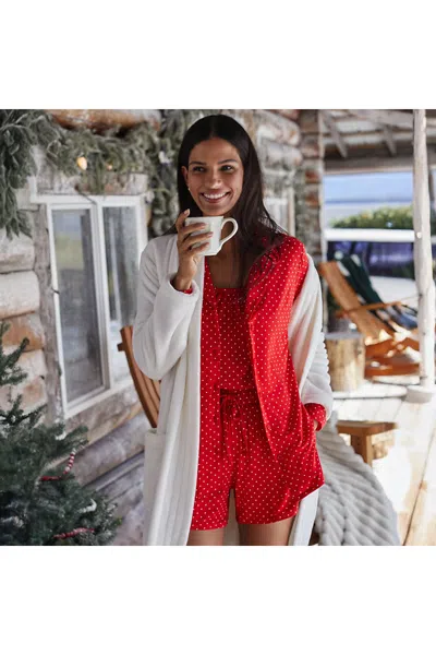 Lands' End Women's Cooling 3 Piece Pajama Set - Long Sleeve Top Cami And Shorts In Red