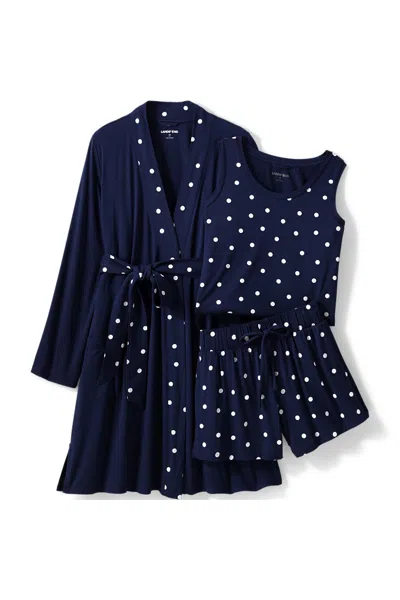 Lands' End Women's Cooling 3 Piece Pajama Set - Robe Tank And Shorts In Brown