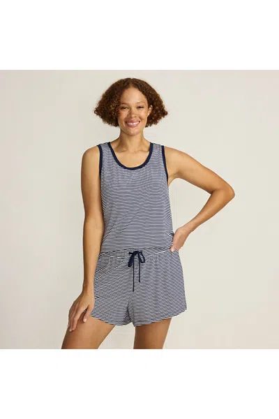 Lands' End Women's Cooling 3 Piece Pajama Set - Robe Tank And Shorts In Blue