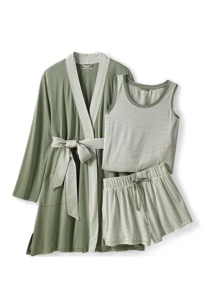 Lands' End Women's Cooling 3 Piece Pajama Set - Robe Tank And Shorts In Green