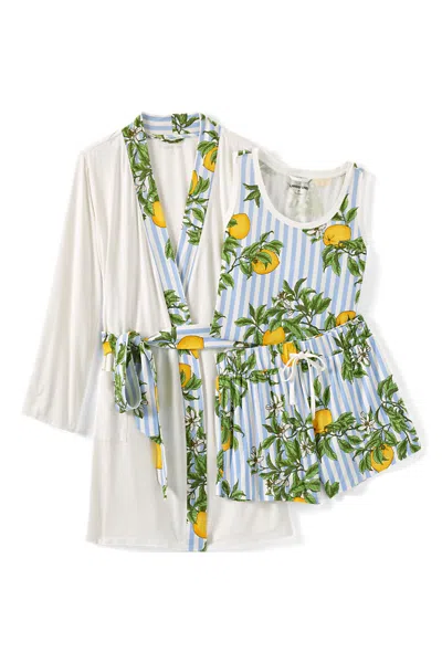 Lands' End Women's Cooling 3 Piece Pajama Set - Robe Tank And Shorts In Multi