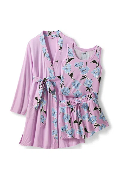 Lands' End Women's Cooling 3 Piece Pajama Set - Robe Tank And Shorts In Purple