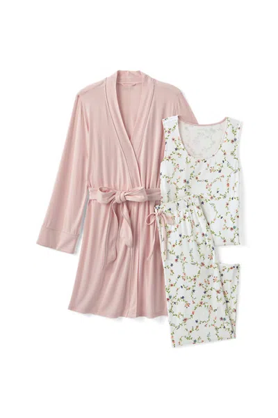 Lands' End Women's Cooling 3 Piece Pajama Set - Tank Crop And Robe In Pink