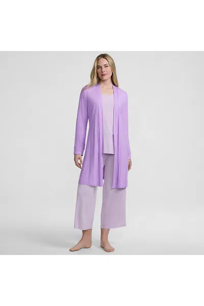Lands' End Women's Cooling 3 Piece Pajama Set - Tank Crop And Robe In Purple