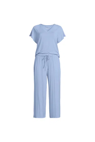 Lands' End Women's Cooling Pajama Set - Short Sleeve Top And Crop Pants In Blue