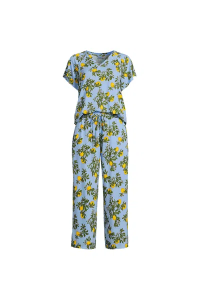 Lands' End Women's Cooling Pajama Set - Short Sleeve Top And Crop Pants In Multi