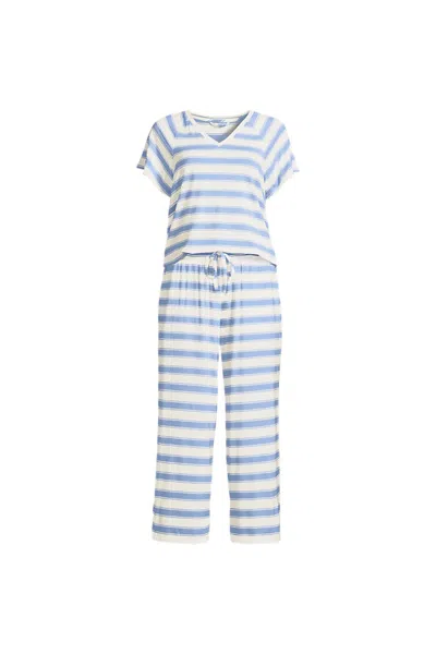 Lands' End Women's Cooling Pajama Set - Short Sleeve Top And Crop Pants In Multi