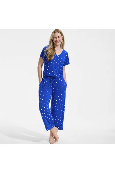 Lands' End Women's Cooling Pajama Set - Short Sleeve Top And Crop Pants In Blue