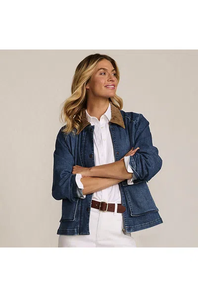 Lands' End Women's Corduroy Collared Denim Jacket In Blue